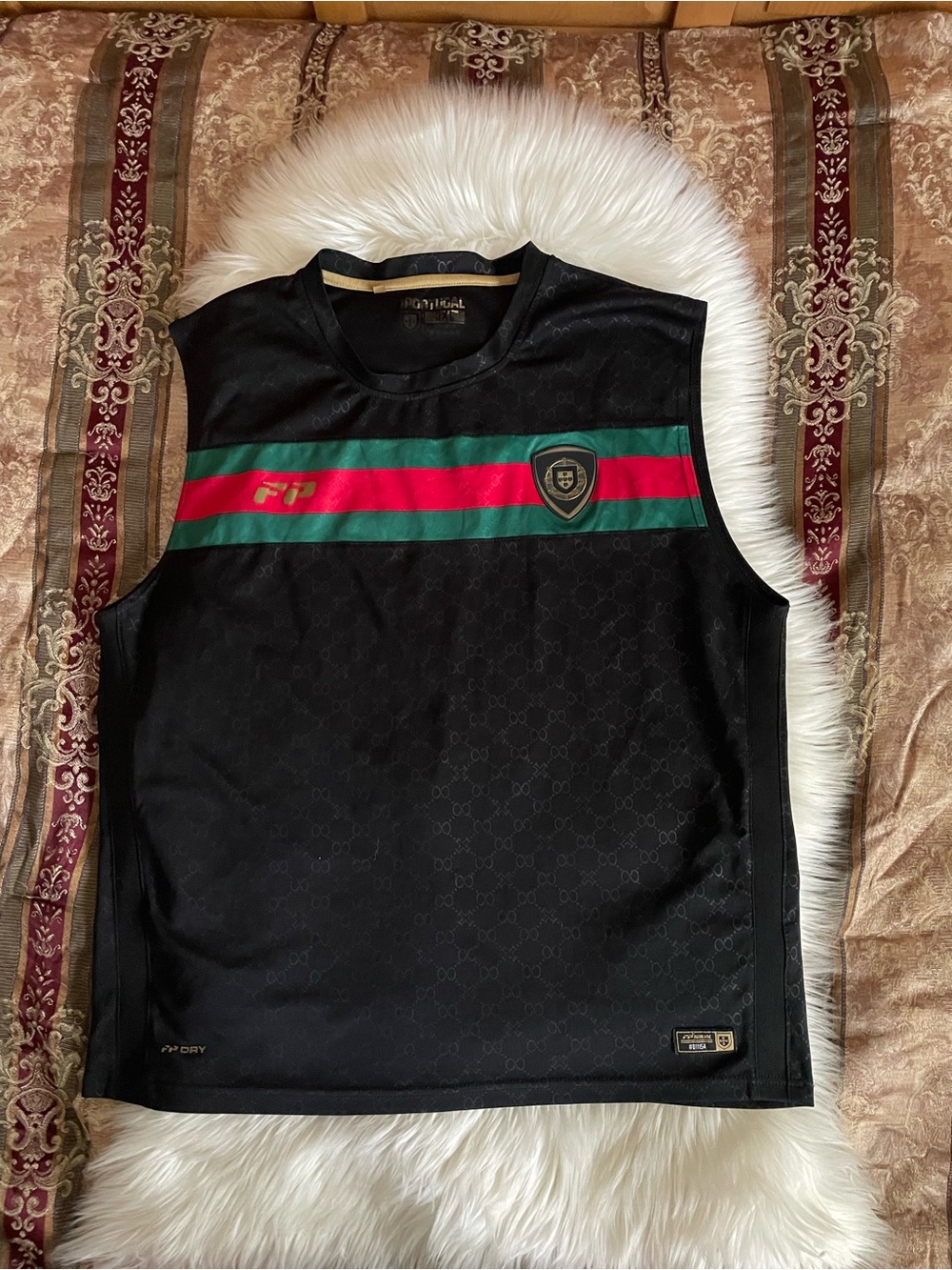 Black Sleeveless Men's Shirt with Green & Red Stripe